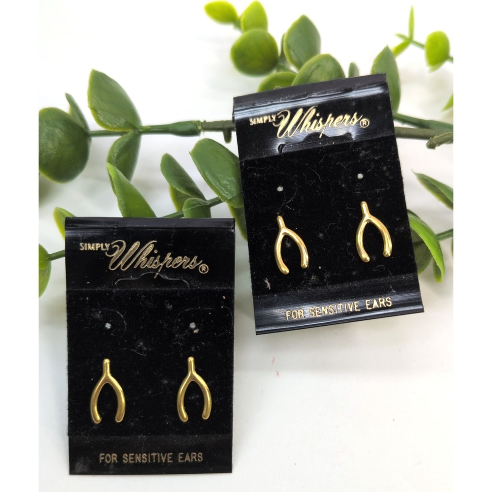 NEW LOT 2!⭐Vtg Simply Wishbone Sensitive Ears Pierced Earrings Lucky Minimalist